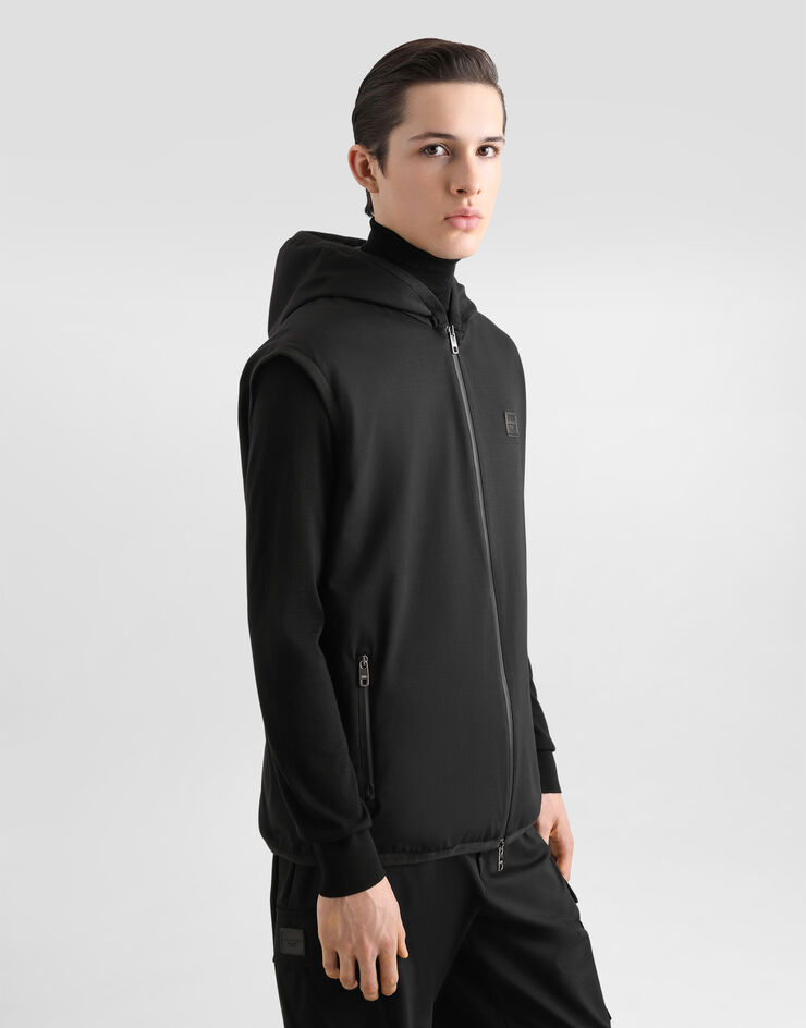 Dolce & Gabbana Gilet in tessuto tecnico con cappuccio Nero G9AOGTFUGS1