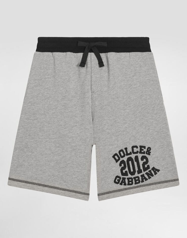 Dolce & Gabbana Fleece bermuda shorts with Dolce&Gabbana embroidery Grey L4JQT1G7PBO