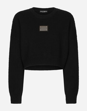 Dolce&Gabbana Jersey de cuello redondo en lana y cachemira con placa con logotipo Negro FXL67TJFMU0