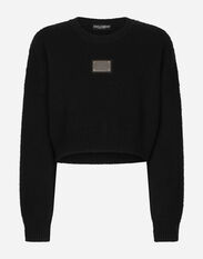 Dolce & Gabbana Wool and cashmere round-neck sweater with logo tag Black FXF72TJCMY0