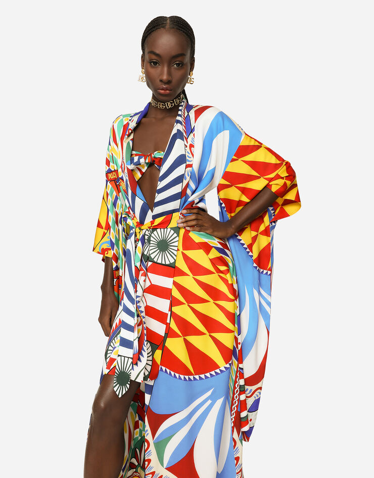 Dolce&Gabbana Carretto-print charmeuse kimono Multicolor F0B7ATHPADZ