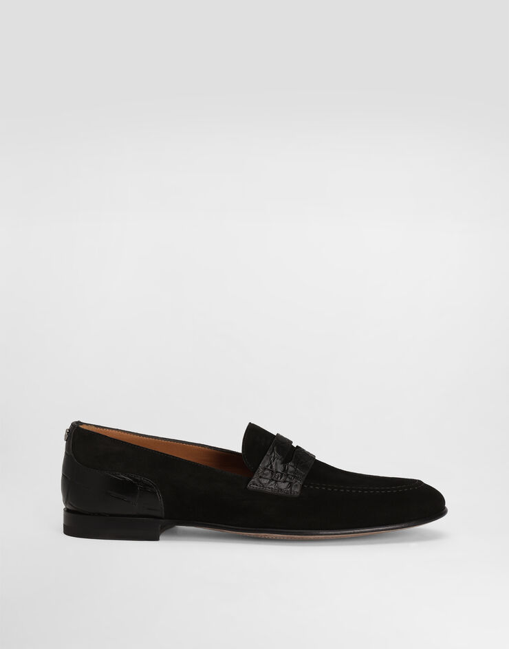 Dolce & Gabbana Split calfskin and alligator slippers Black A50717A2E22