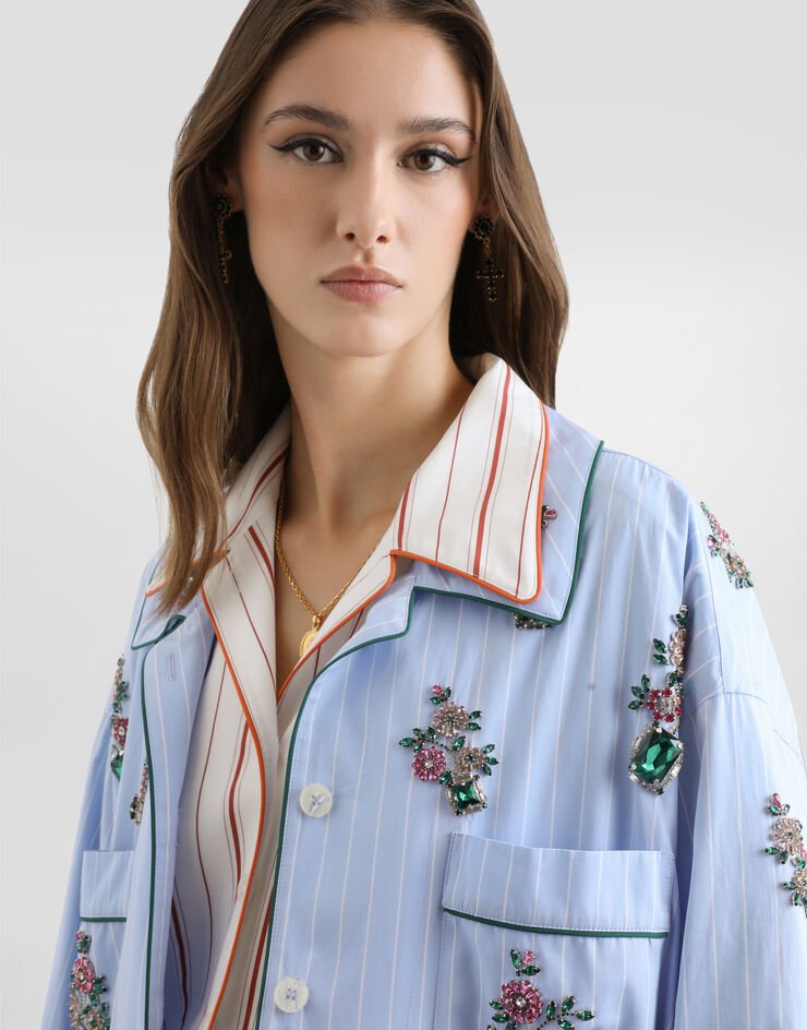 Dolce & Gabbana Poplin vanity shirt with crystal flower embroidery Dolce & Gabbana Poplin vanity shirt with crystal flower embroidery Multicolor F5U32ZGDDSM