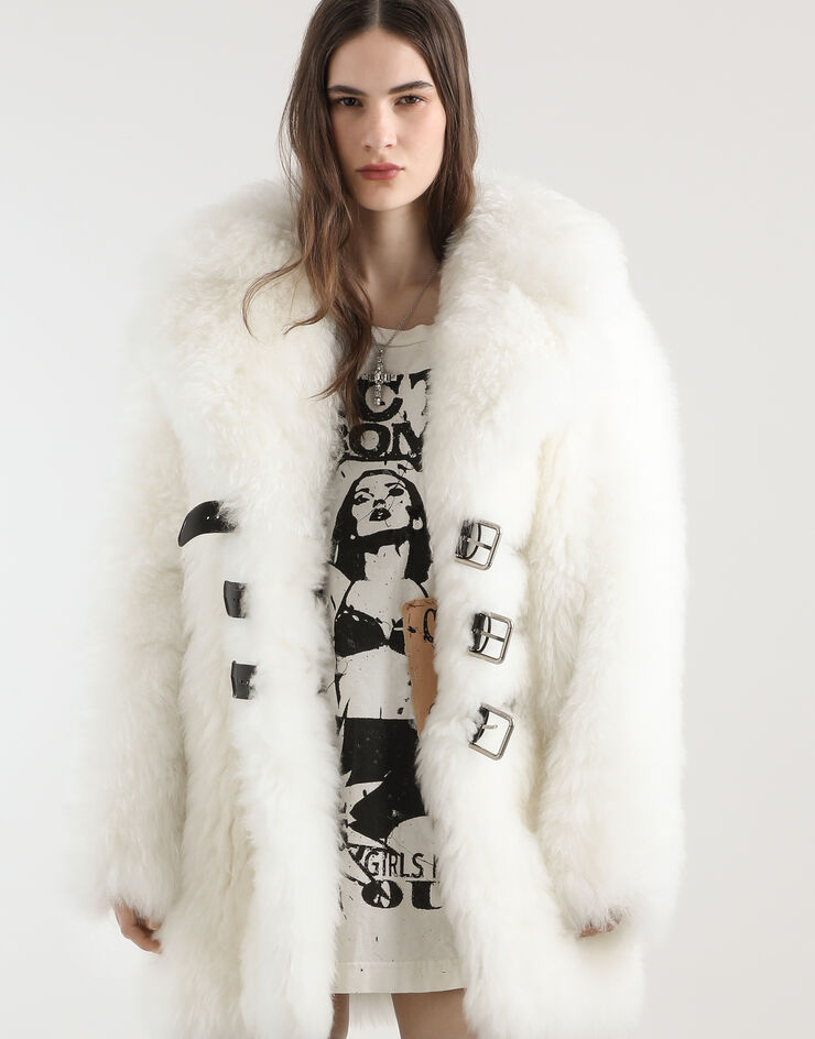 Dolce & Gabbana Abrigo de botonadura sencilla con efecto pelo White F0W4OFFUPSK