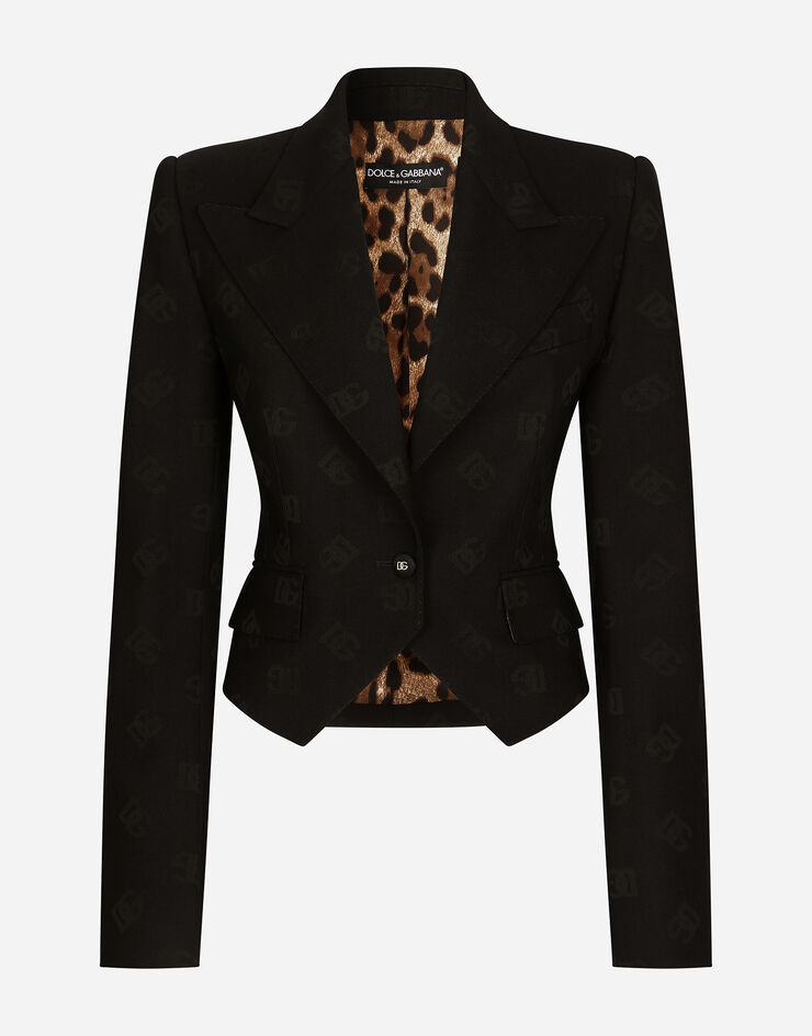 Dolce & Gabbana Wool jacquard Spencer jacket with all-over DG logo Black F29UATFJBAK