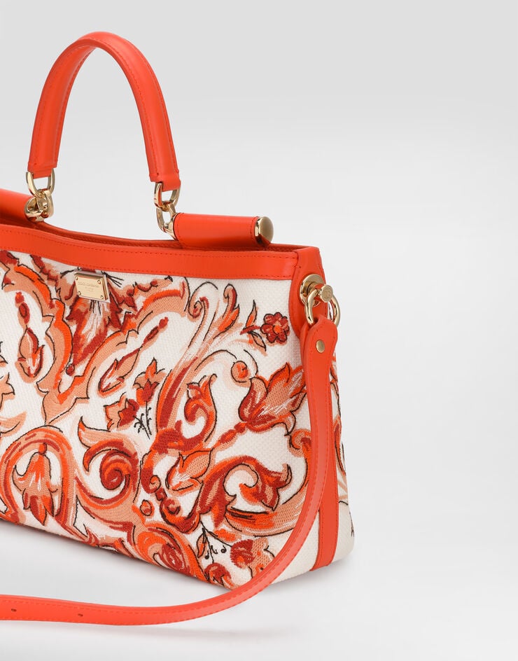 Dolce & Gabbana Medium Vittoria handbag with majolica embroidery Orange BB7896A0623