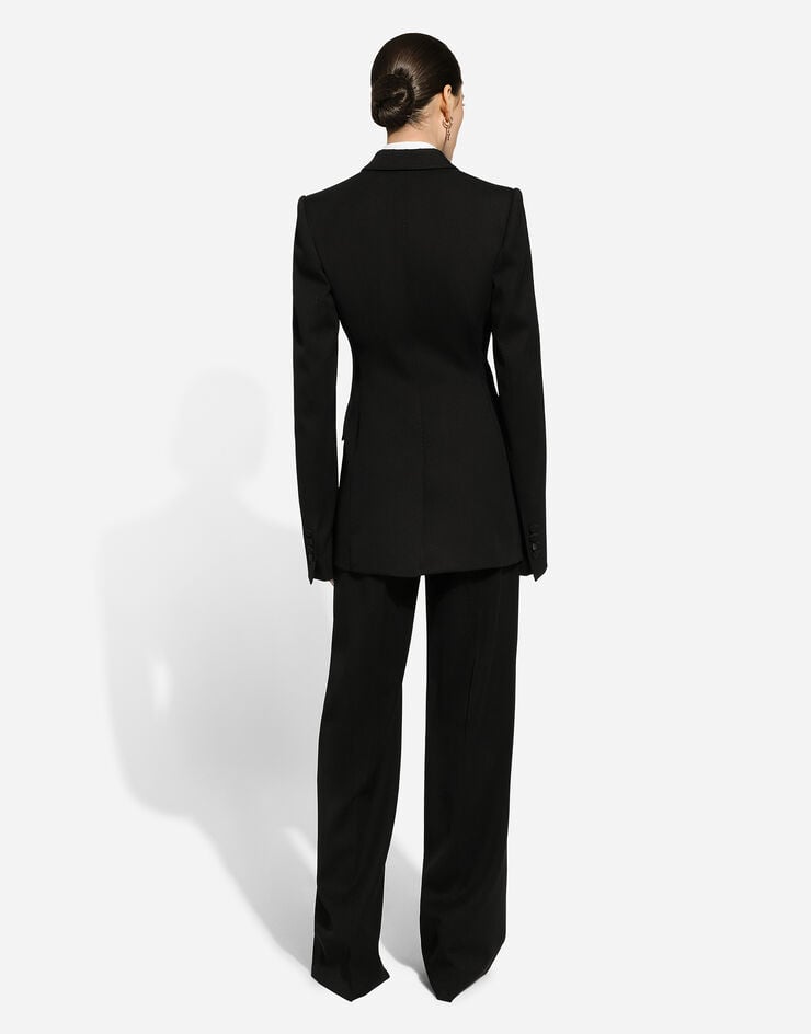 Dolce & Gabbana Zweireihige Jacke Turlington aus Wollgabardine Schwarz F29YMTFU28J