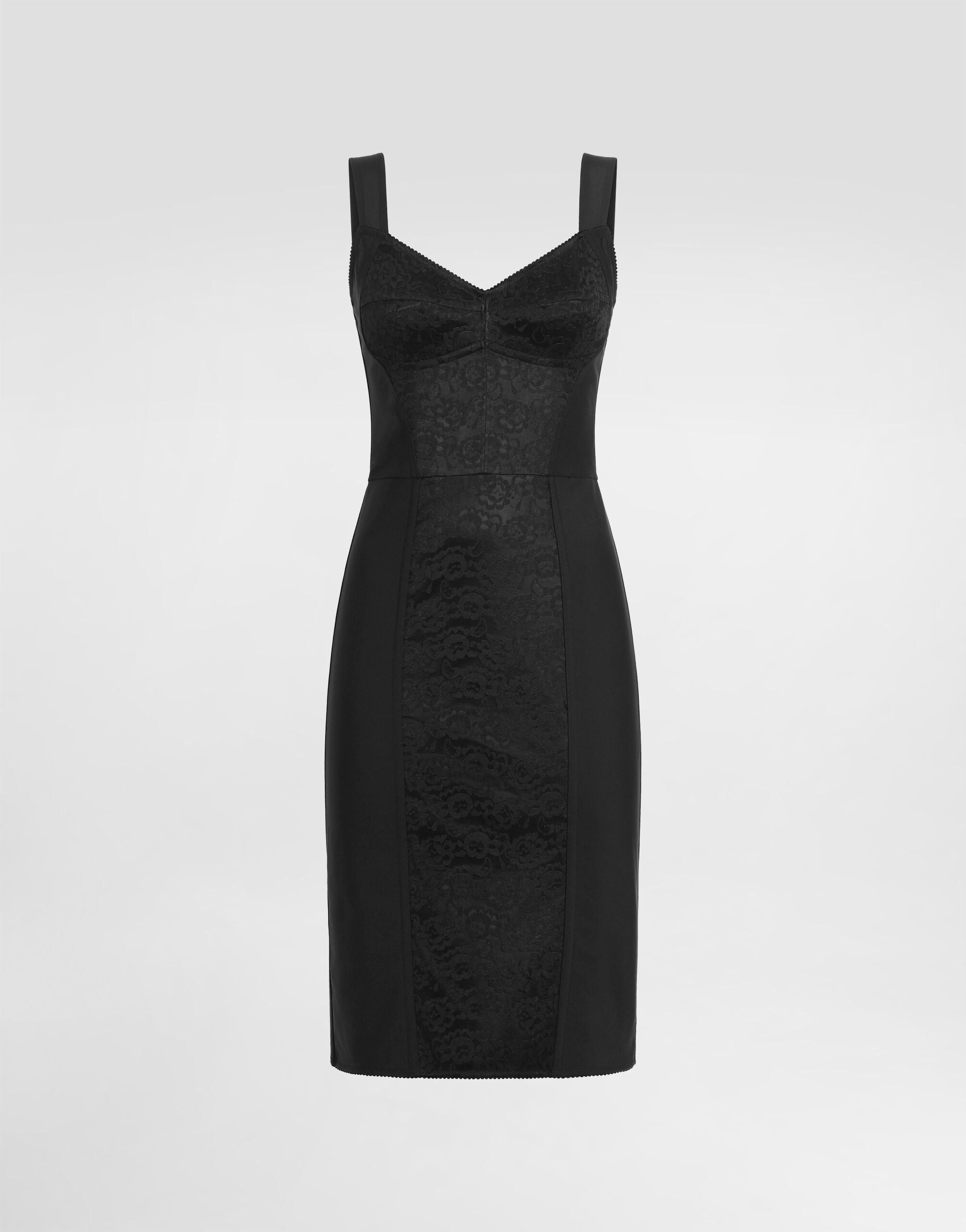 Sheath dress in elastic fabric and lace