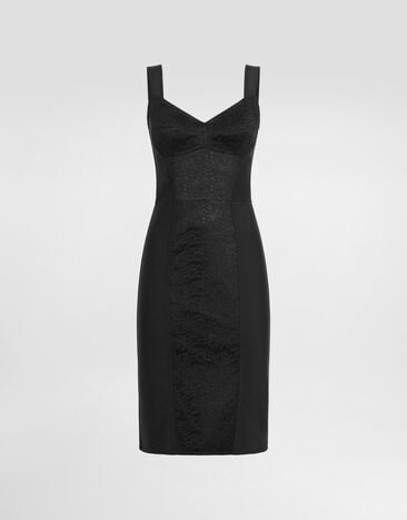 Dolce&Gabbana Sheath dress in elastic fabric and lace Black F63G9TGDCLQ
