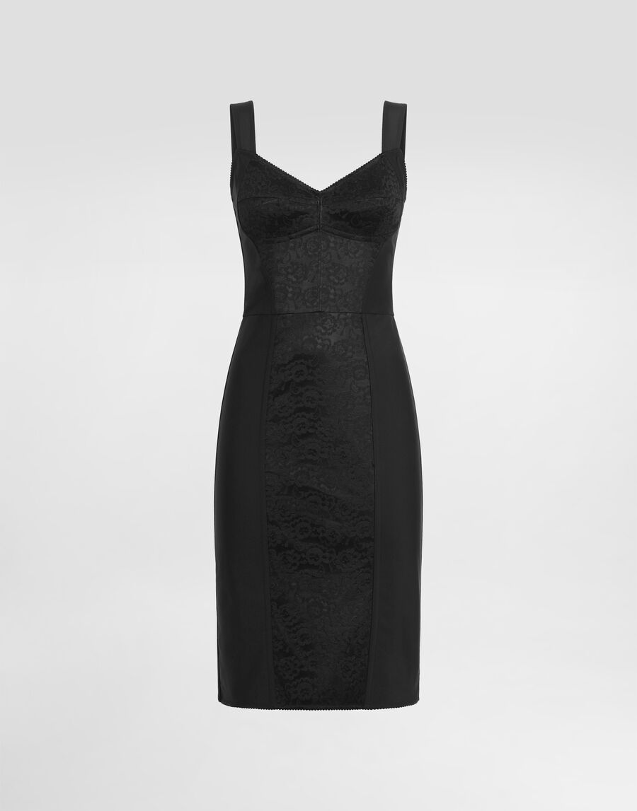 Sheath dress in elastic fabric and lace