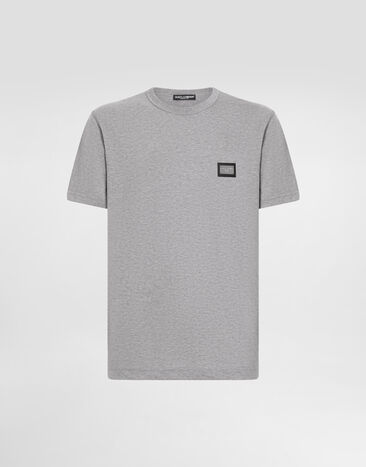 Dolce & Gabbana Cotton T-shirt with branded tag Grey G8PT1TG7F2I