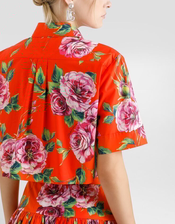 Dolce & Gabbana قميص قطني قصير بطبعة وردة عتيقة مطبعة F5Q20THS5TI