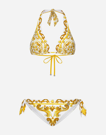 Dolce & Gabbana Majolica-print padded triangle bikini Print O9A13JONO19