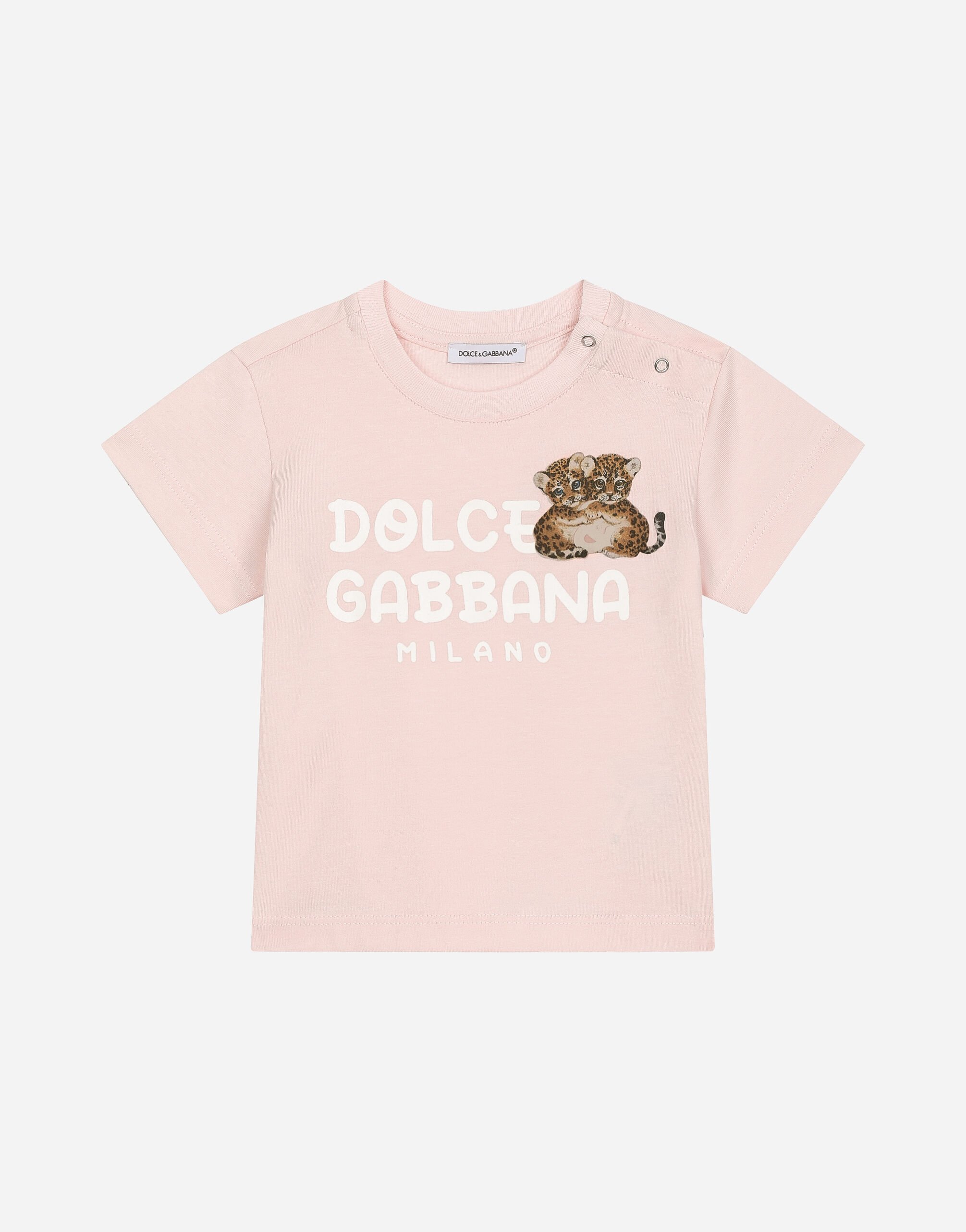 Dolce & Gabbana Jersey T-shirt with Dolce&Gabbana logo Beige L1KWF6JAWX7