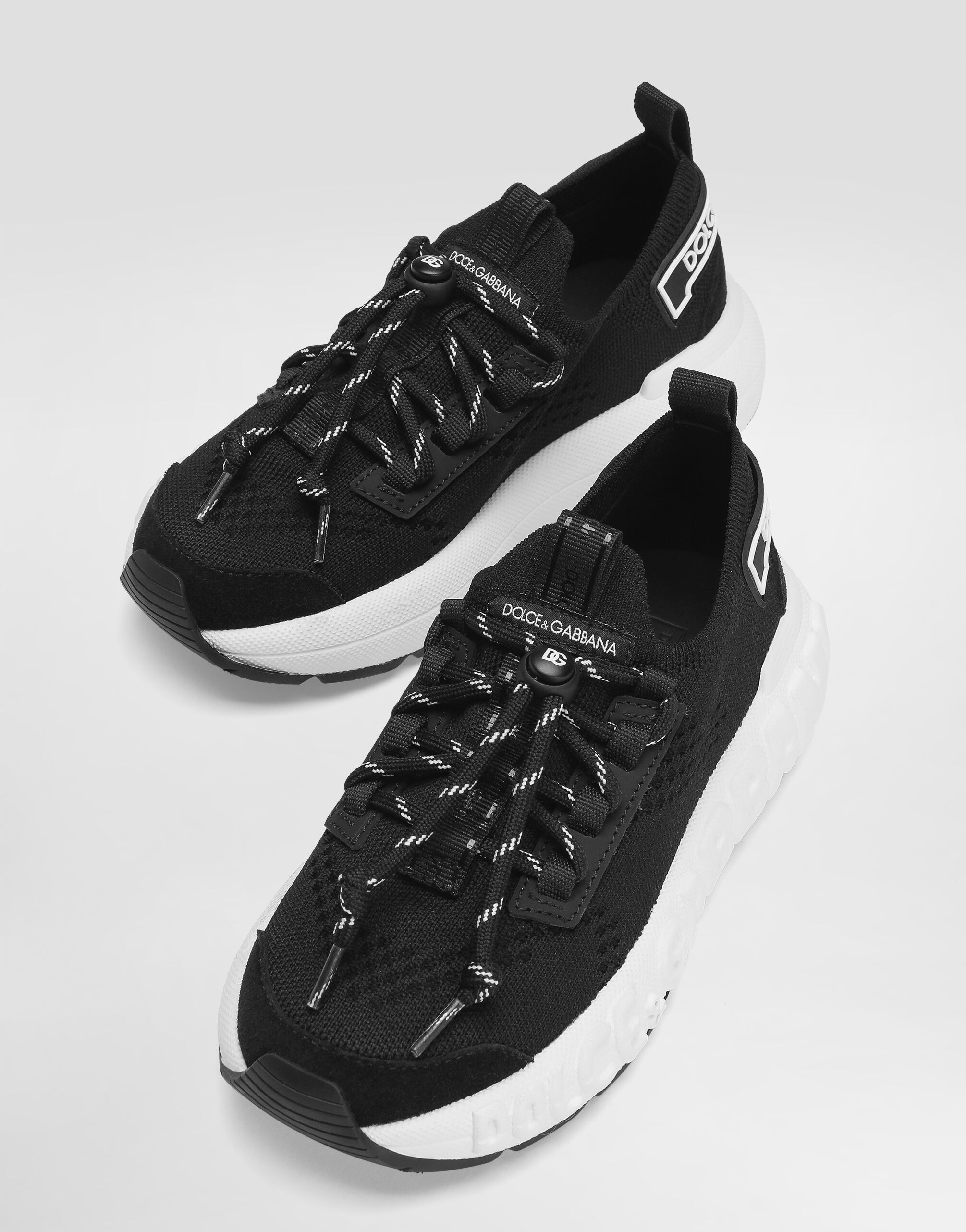 Blackのメンズ Jersey and split calfskin sneakers | Dolce&Gabbana®