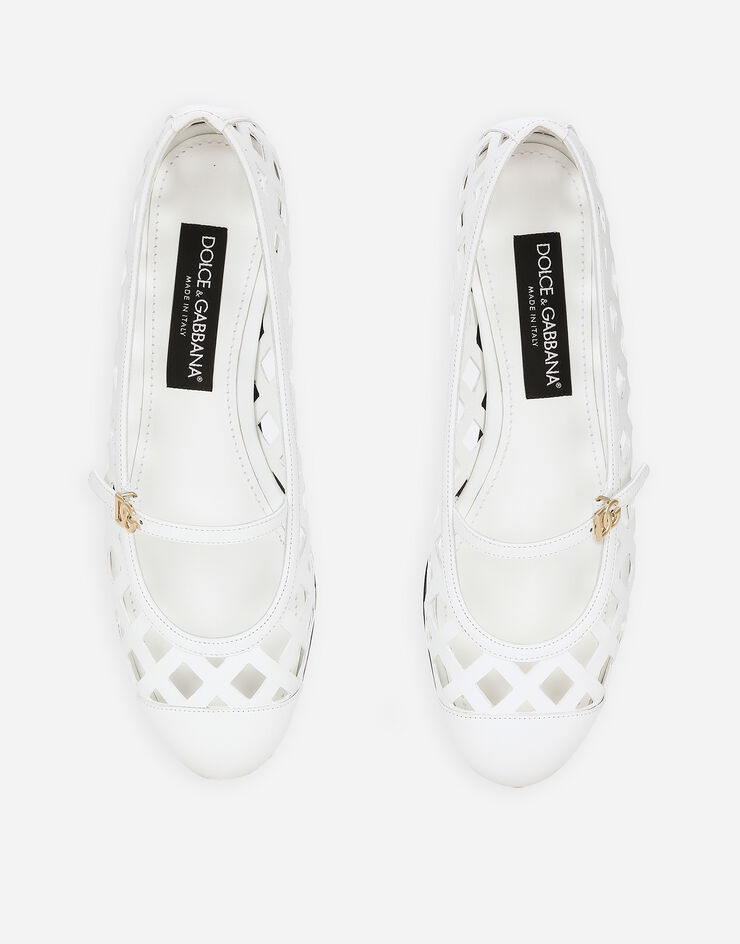 Dolce & Gabbana Ballerina aus perforiertem Kalbsleder Weiss CB0216AW576