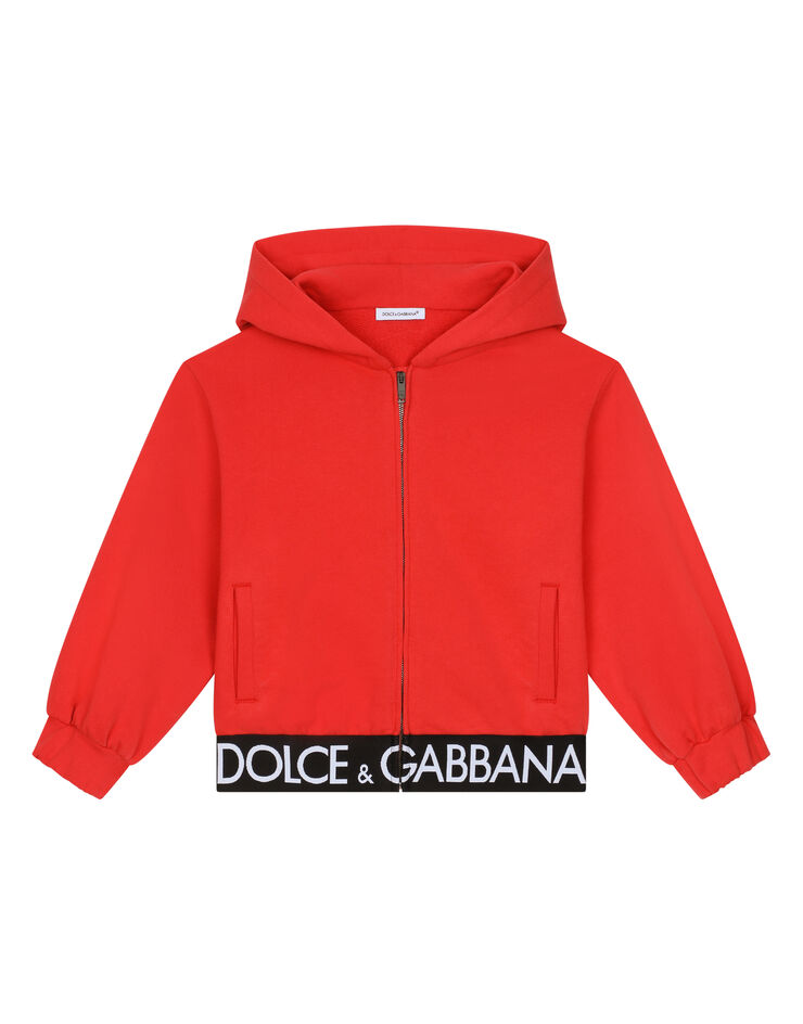 Dolce & Gabbana Jersey hoodie with branded elastic Red L5JW7EG7E3Z