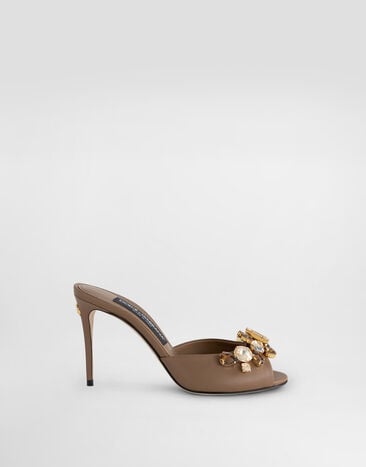 Dolce & Gabbana Nappa leather sandals with embroidered bezels Brown CR1937C7341