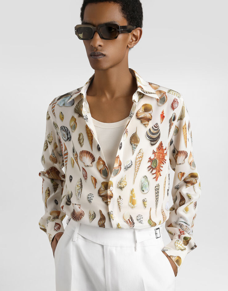 Dolce & Gabbana Shell-print martini silk shirt Multicolor G5MM4THI1ZC