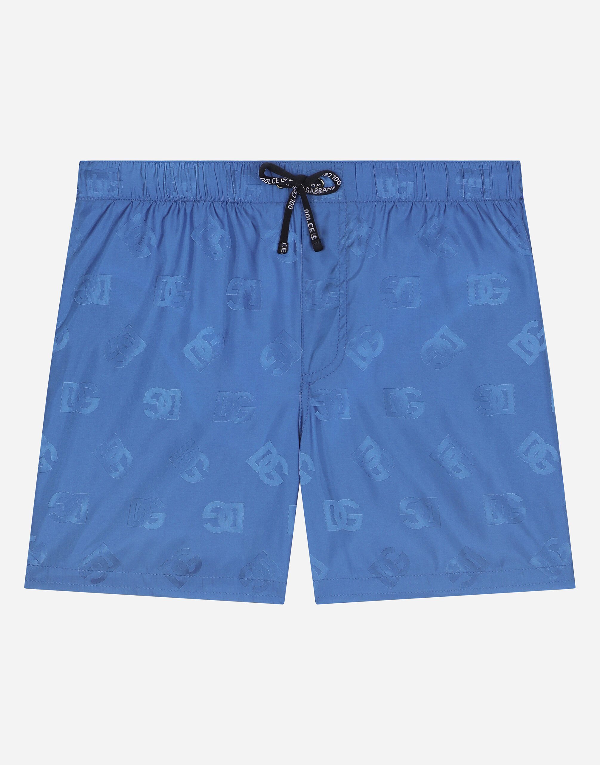 Dolce & Gabbana Nylon swim trunks with jacquard DG logo Blue L4J818G7KM9