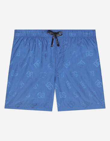 Dolce & Gabbana Nylon swim trunks with jacquard DG logo Blue L4J818ON03Q
