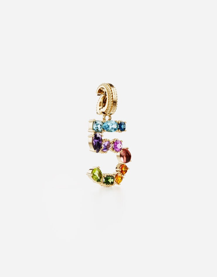 Dolce & Gabbana Anhänger „Rainbow“ aus 18 kt Gelbgold mit mehrfarbigen Edelsteinen, die die Zahl 5 darstellen Gelbgold WAPR1GWMIX5