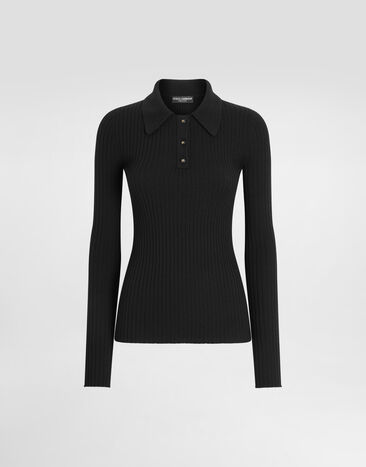 Dolce & Gabbana Ribbed wool polo-style sweater Black FXZ17TJCVXG
