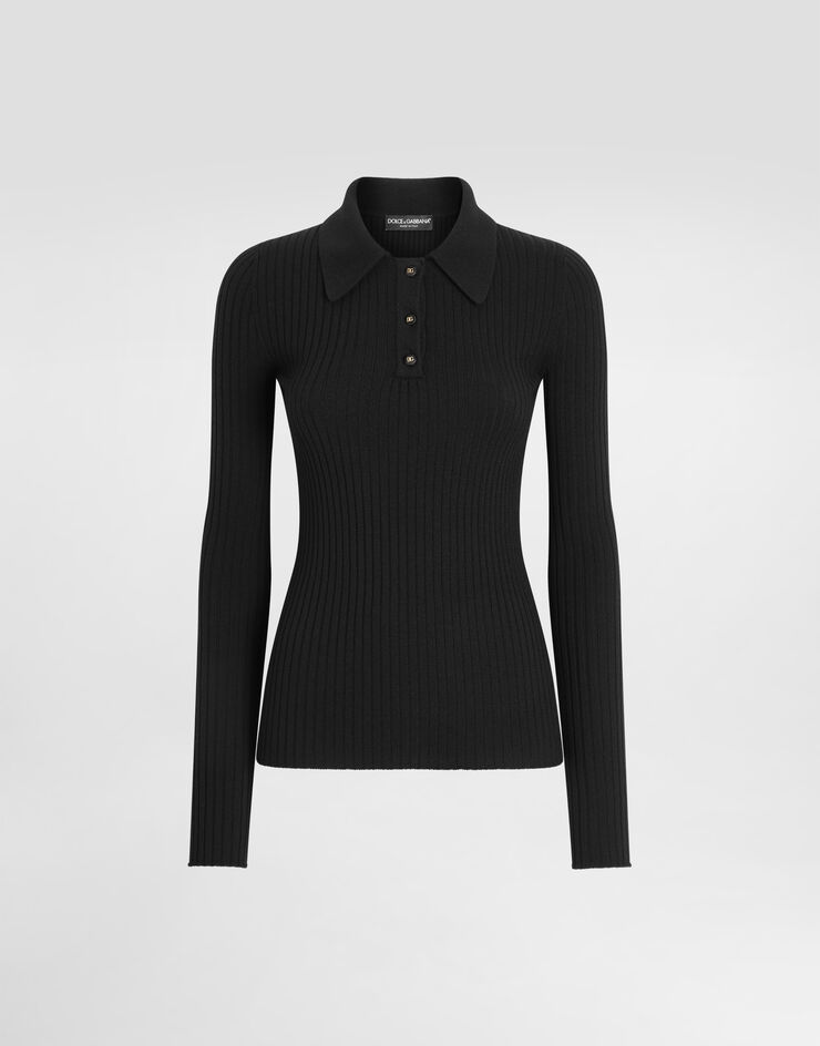 Dolce & Gabbana Pull polo en laine côtelée Noir FXZ17TJCVXG