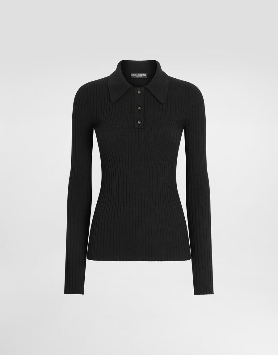 Ribbed wool polo-style sweater