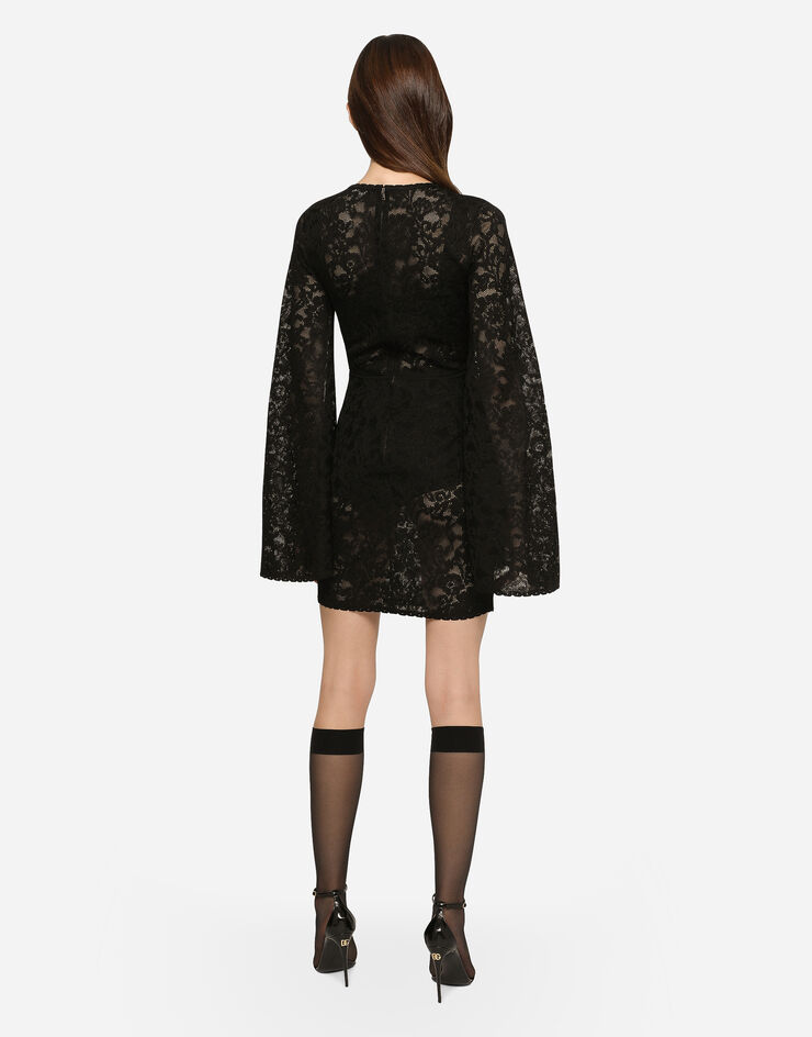 Dolce & Gabbana Vestido corto en punto de encaje con mangas amplias Noir FXC81TJBMP9