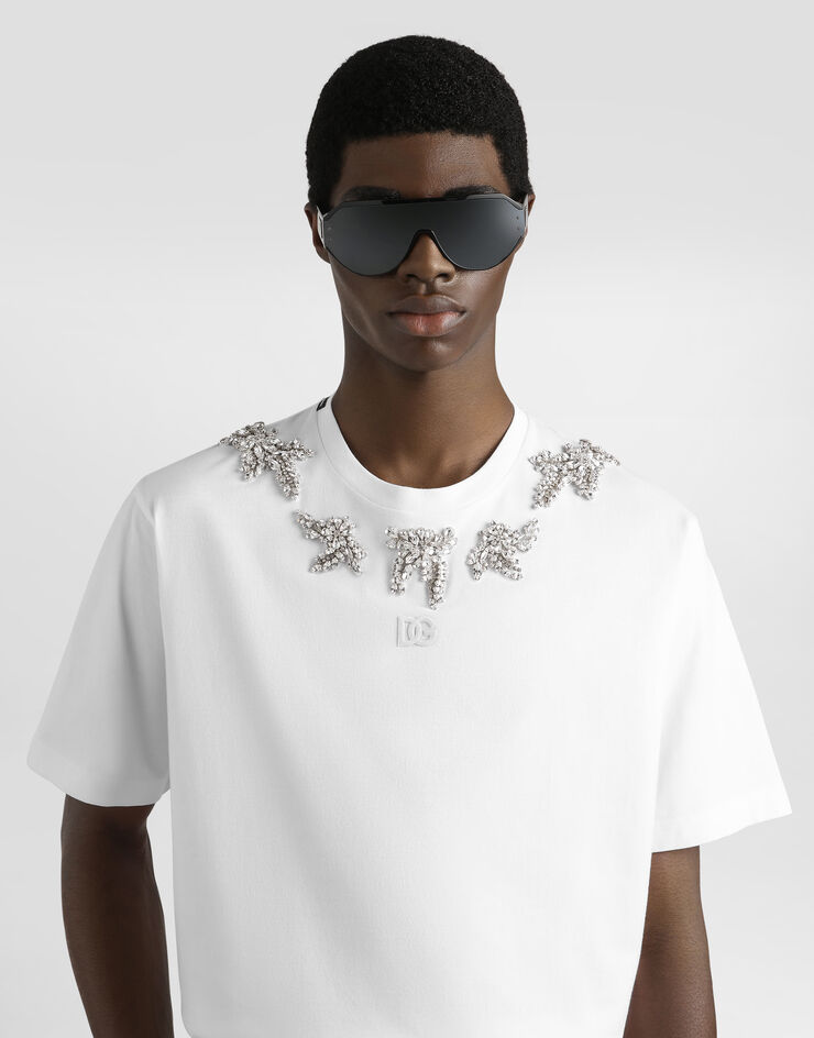 Dolce & Gabbana Camiseta de algodón con bordados y broche Blanco G8PN9ZG7PGS