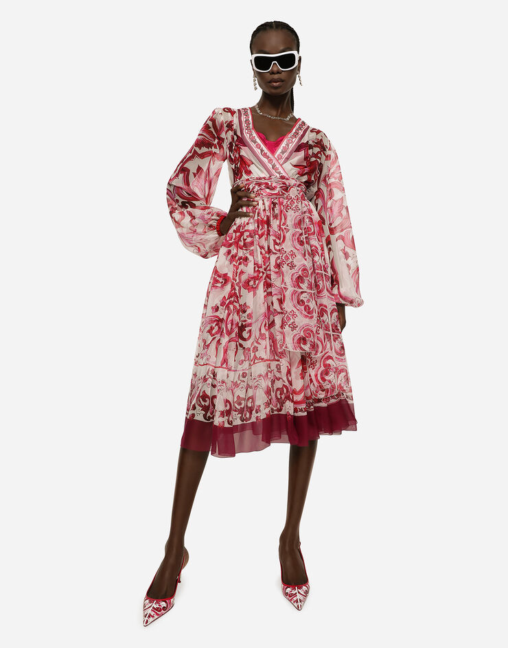 Dolce&Gabbana Majolica-print chiffon midi dress Multicolor F6CNUTHI1MF