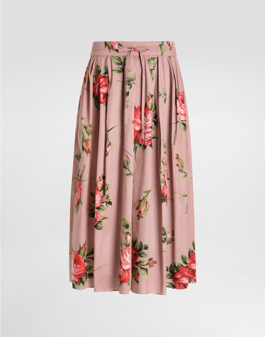 Rose bouquet-print midi skirt