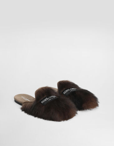 Dolce & Gabbana Mules en peau lainée et daim Brown CI0224A9Y93