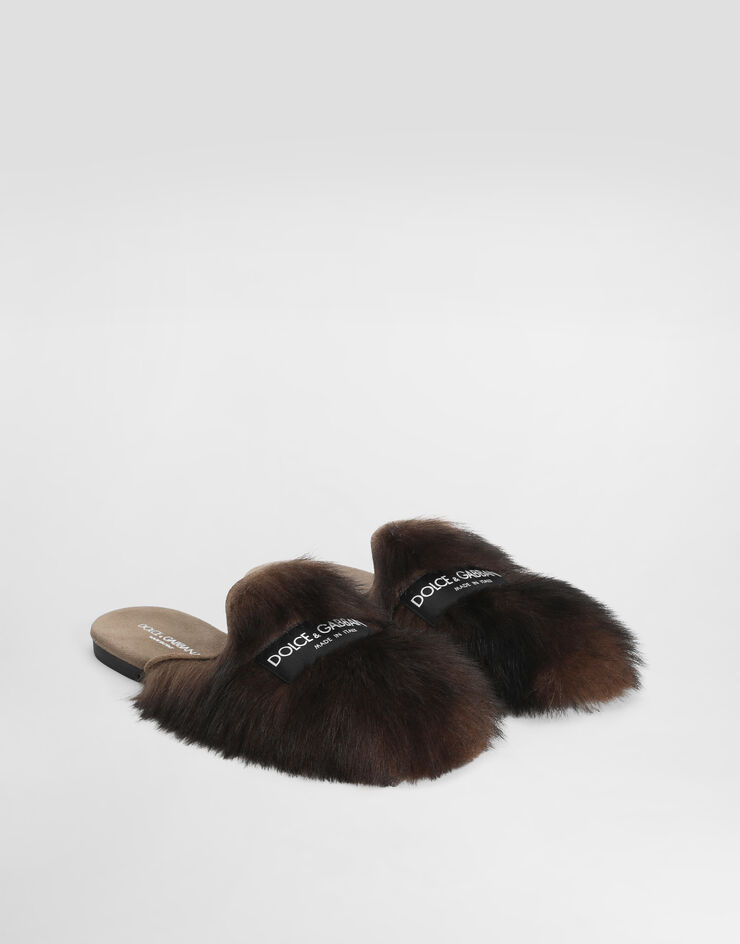 Dolce & Gabbana Shearling and suede slippers Brown CI0224A9Y93