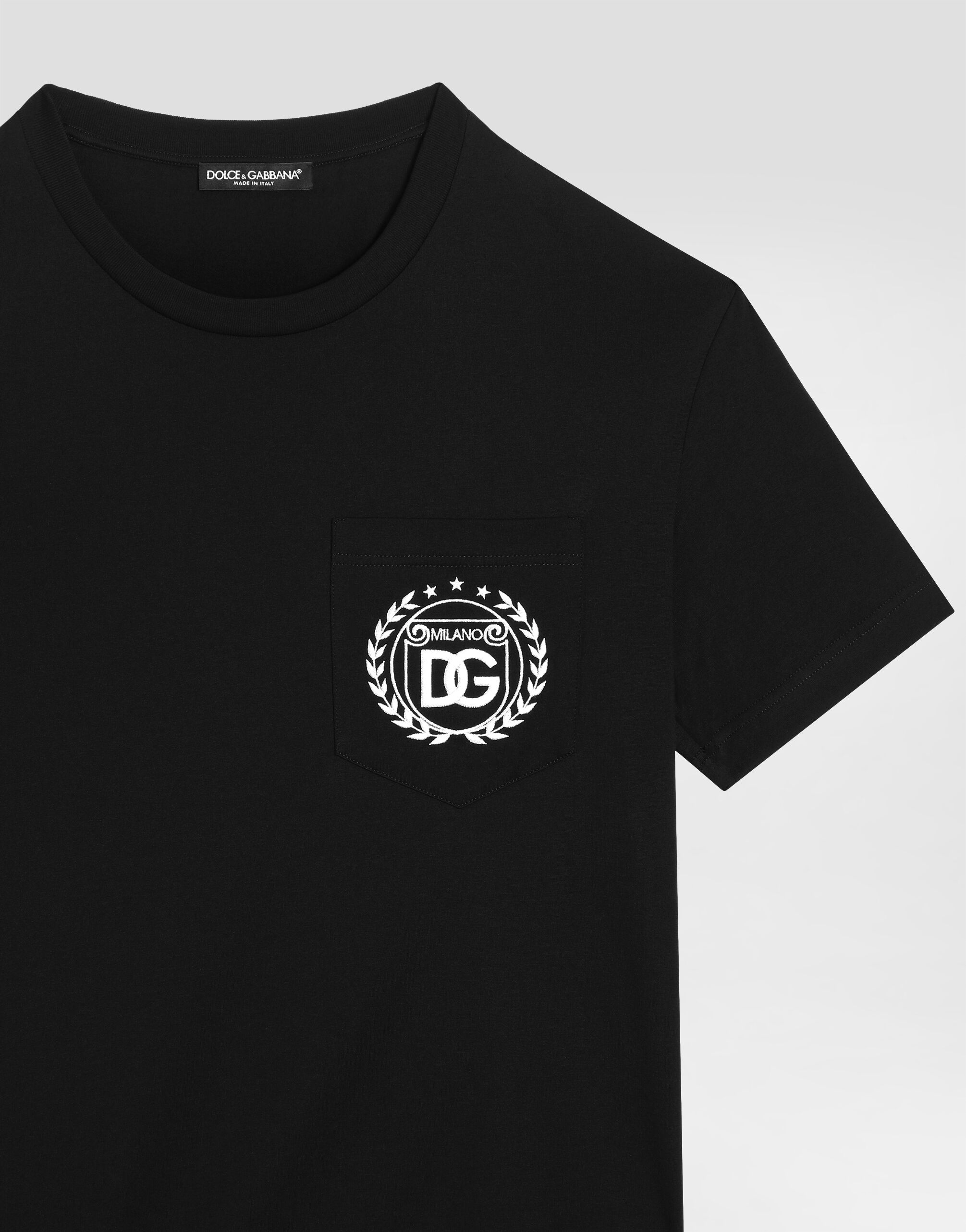 Cotton T-shirt with DG Milano logo embroidery in Black for Men