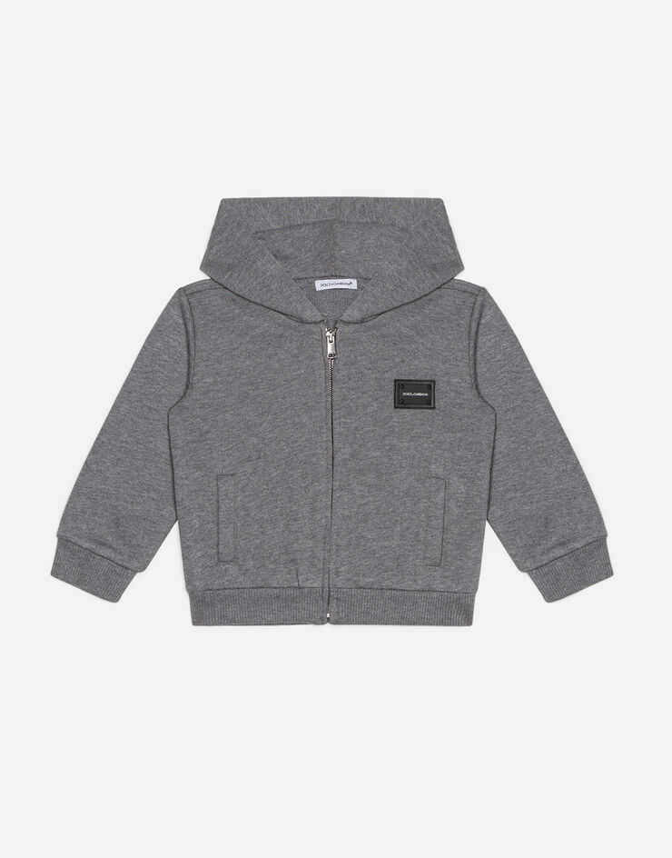 Dolce & Gabbana Jersey hoodie with plate Grey L1JW2VG7OLJ