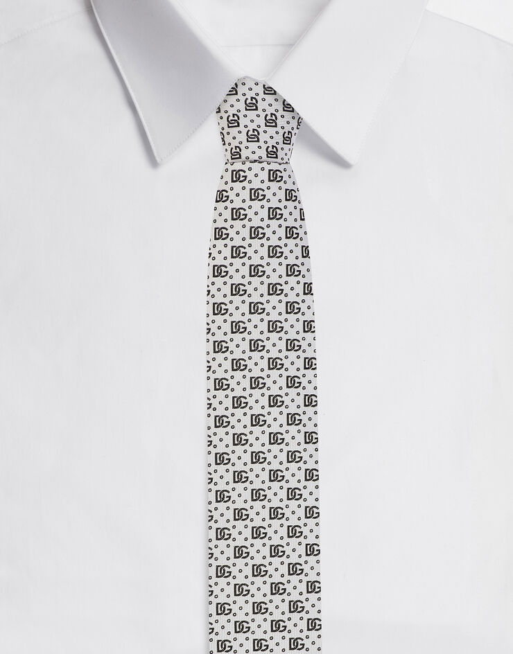 Dolce&Gabbana Corbata con pala de 8 cm en jacquard de seda con logotipo DG Blanc GT147EG0JQZ