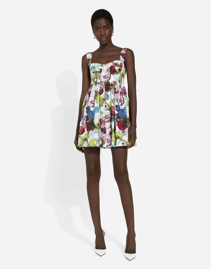 Dolce & Gabbana Kurzes Bustierkleid aus Baumwolle Nachtblumen-Print Print F6HAATHS5Q2