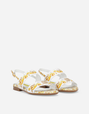 Dolce & Gabbana Calfskin sandals with yellow majolica print Yellow D10819A1114