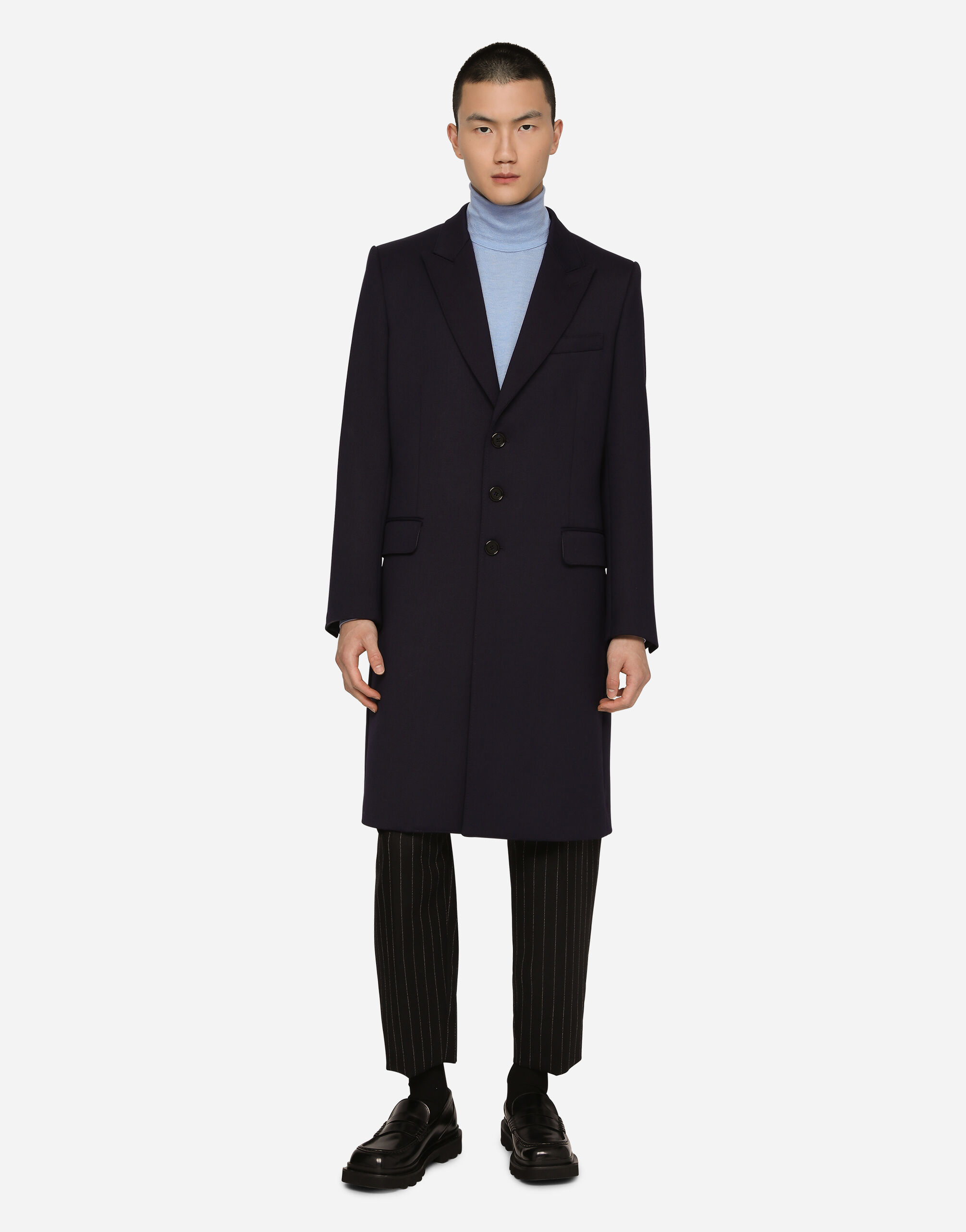 Extra-fine cashmere and silk turtleneck sweater in Azure for Men