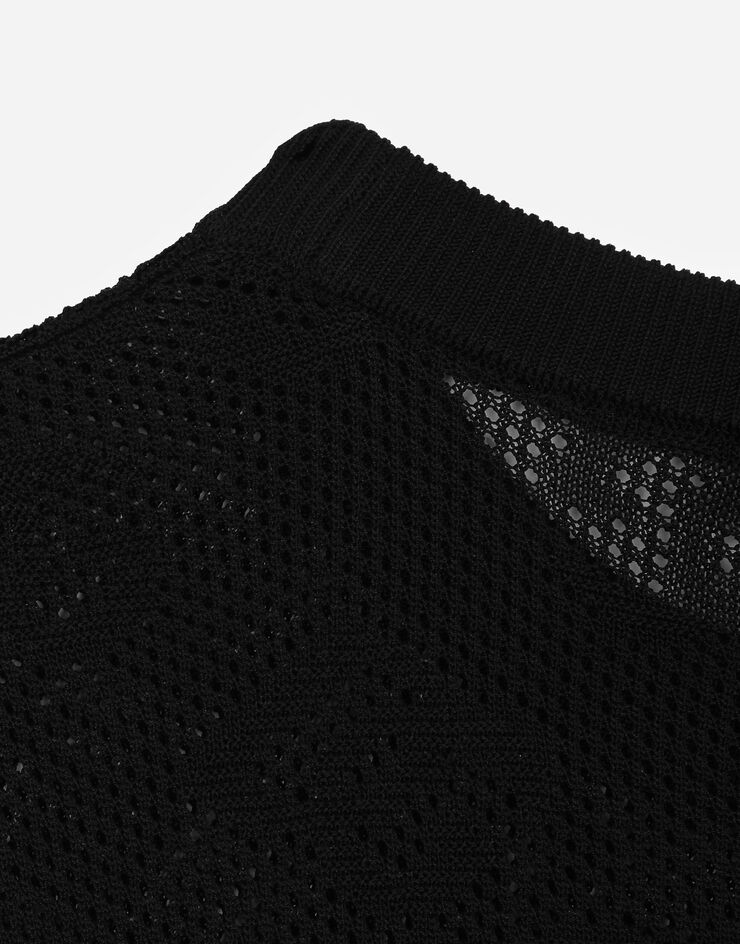 Dolce & Gabbana Cropped mesh-stitch viscose sweater with jacquard DG logo Negro FXX14TJFMAL