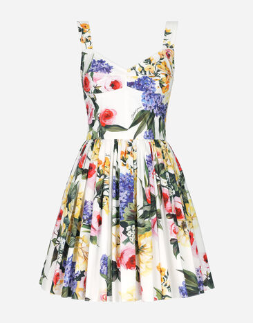 Dolce & Gabbana Vestido corsetero corto de algodón con estampado de jardín Estampado F6HAATHS5Q2