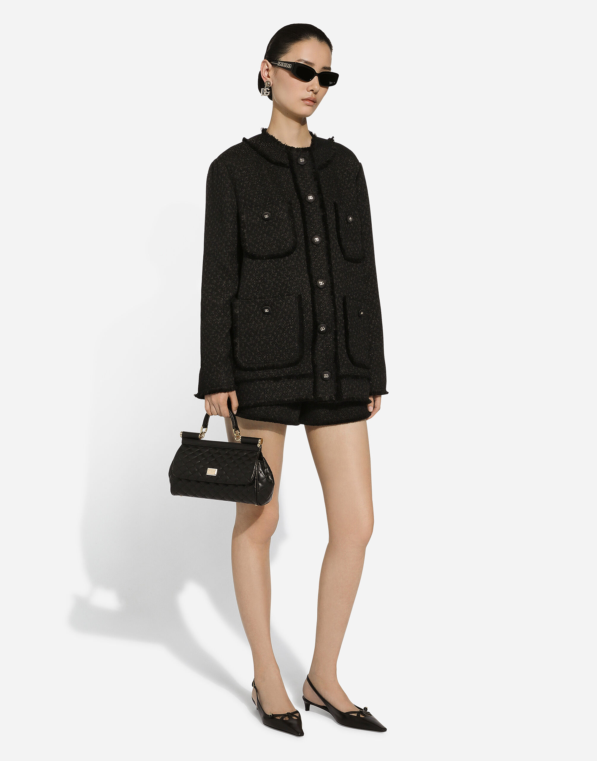 Single-breasted raschel tweed jacket in Black for Women