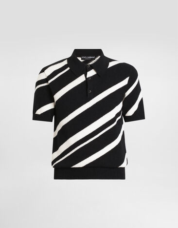 Dolce & Gabbana Short-sleeved cotton polo-shirt with striped inlay Multicolor GXZ64TJFMMS