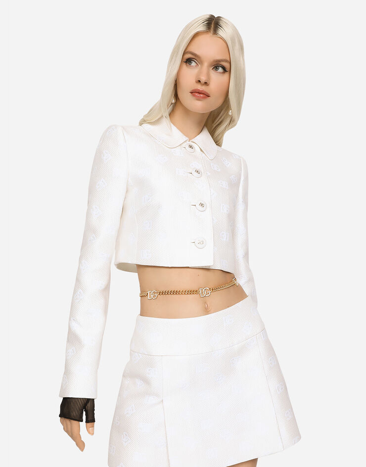 Dolce & Gabbana Short jacquard jacket with all-over DG logo White F26DHTFJTBP