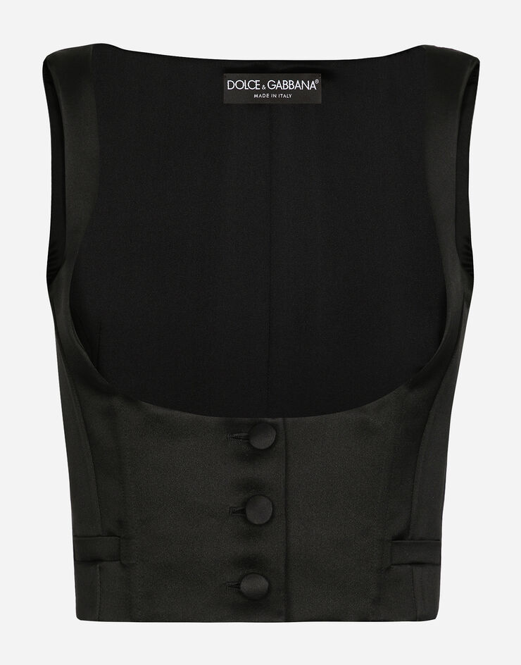 Dolce & Gabbana Single-breasted silk duchesse tuxedo vest Black F792ETFU1KM