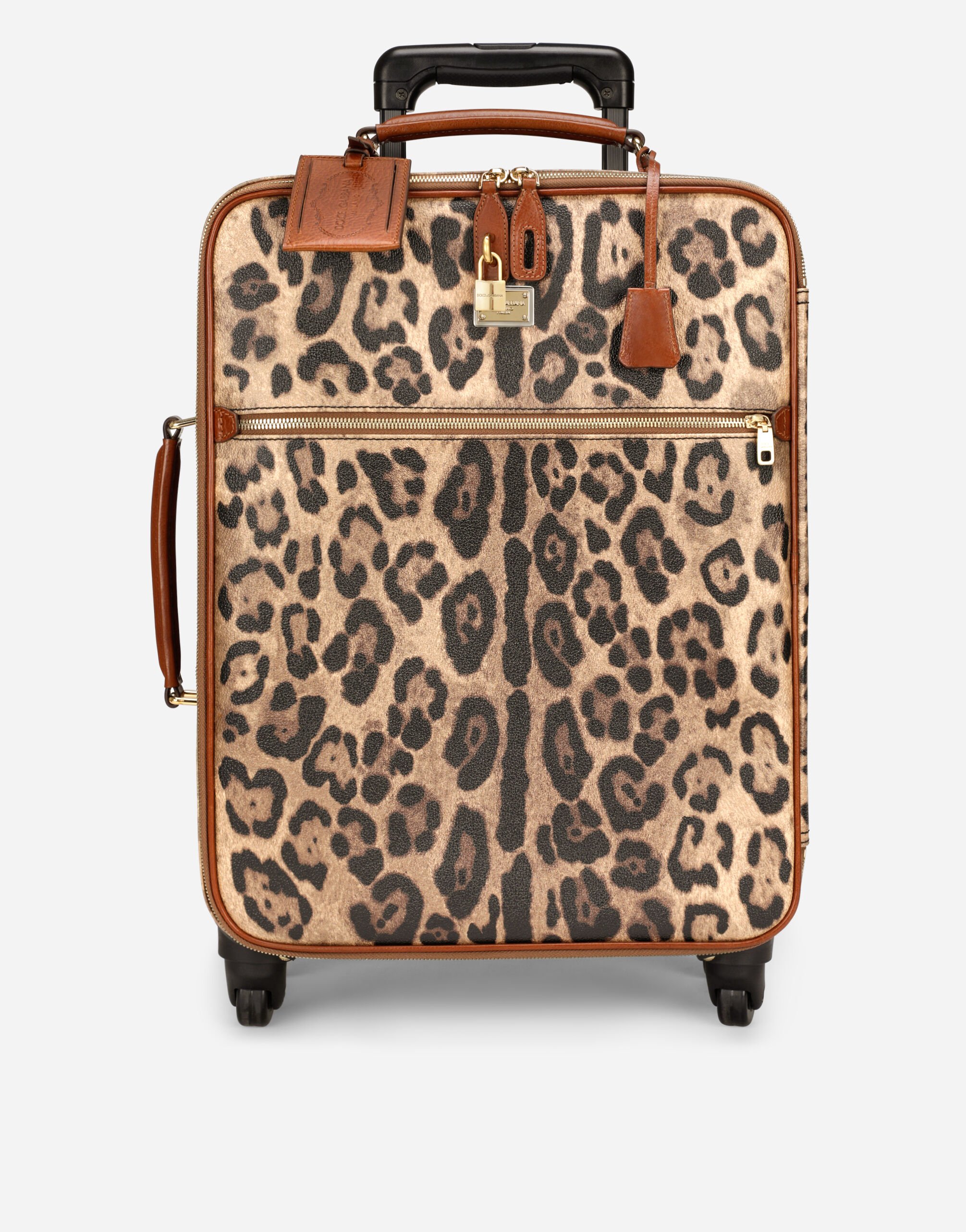 Dolce & Gabbana Medium trolley in leopard-print Crespo with branded plate Multicolor BI2821AW384