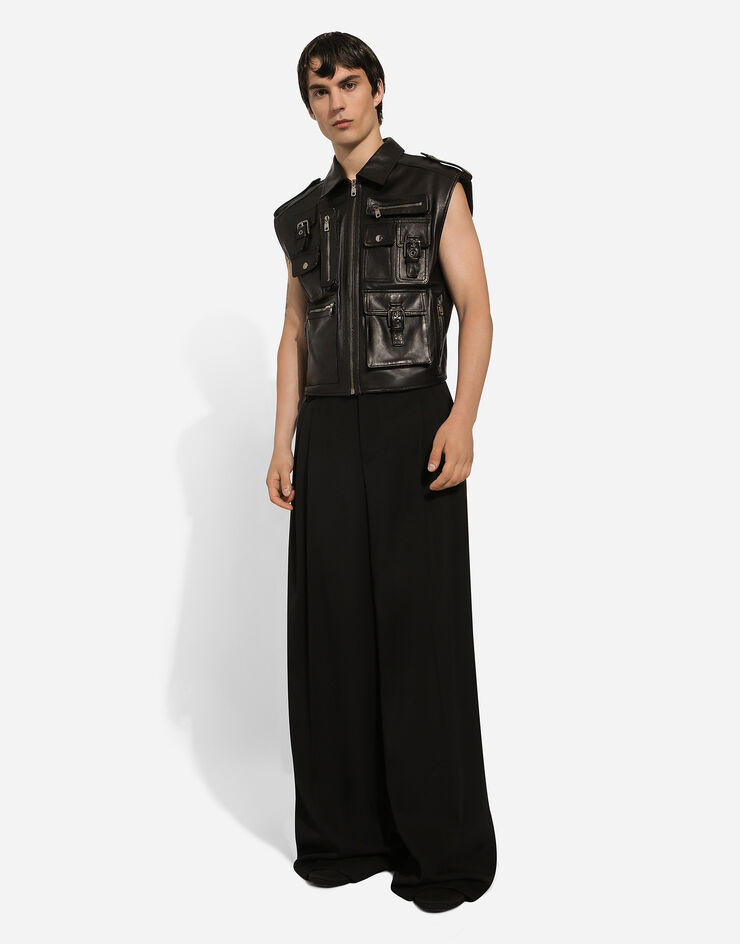 Dolce & Gabbana Multitaschen-Weste aus Leder Black G9AXKLHULUZ