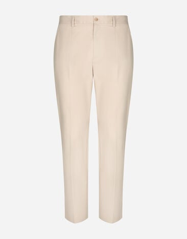 Dolce & Gabbana Pantalon en coton stretch avec plaquette à logo Blanc G2QU6TFU269